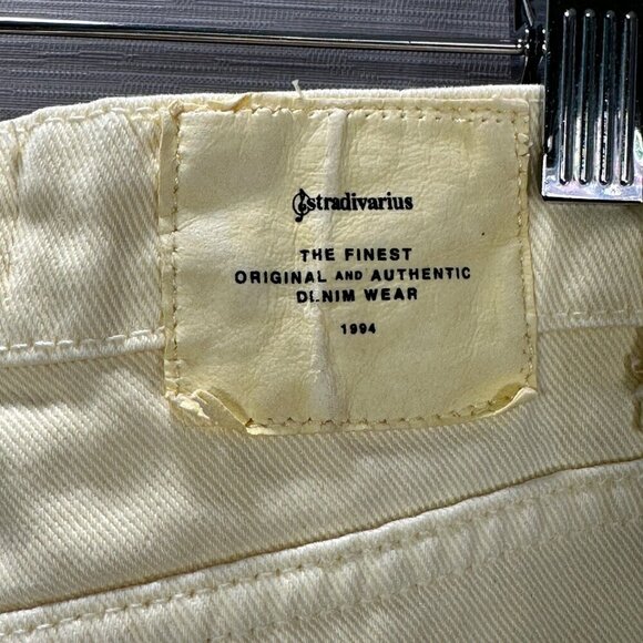 Stradivarius Jeans Womens 2 Straight Leg Yellow Cotton Pockets Raw Hem High Rise - Picture 10 of 12